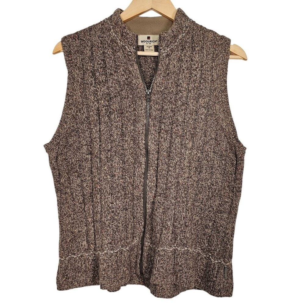 Woolrich Vintage Hickory Heather Vest Women's M Brown Wool Blend Full Zip Ribbed